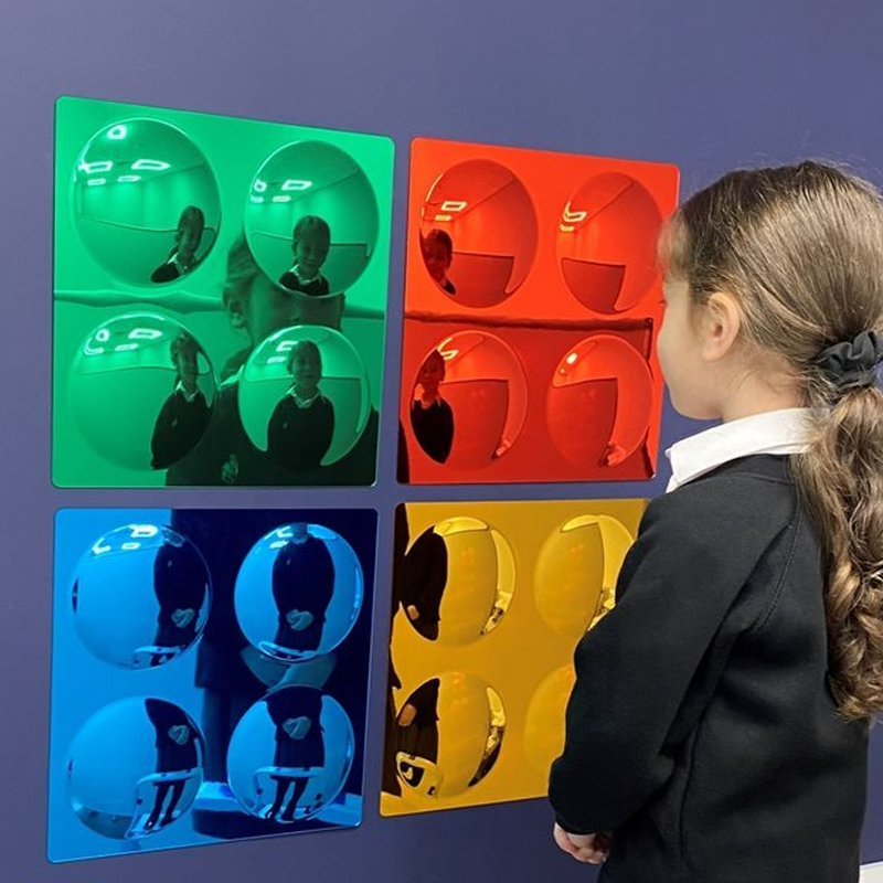 Playlearn Convex Sensory Bubble Mirrors – Set of 4 | Colourful Wall Mirrors