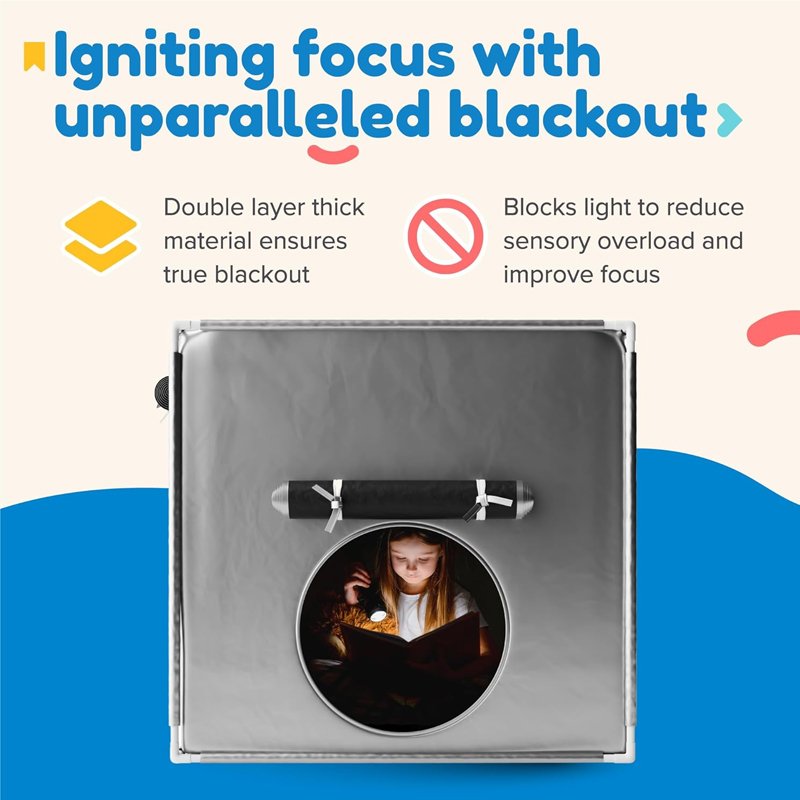 Pop-up sensory dark den calming tent for children with autism and adhd