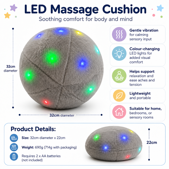 Playlearn Grey LED Massage Cushion | Vibrating Sensory Cushion