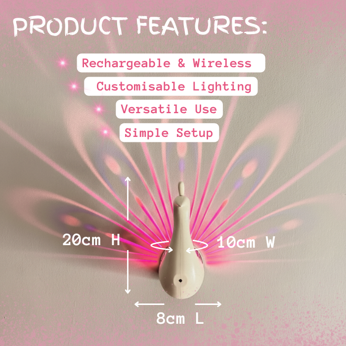 Peacock LED light projector colour-changing sensory wall light for autism